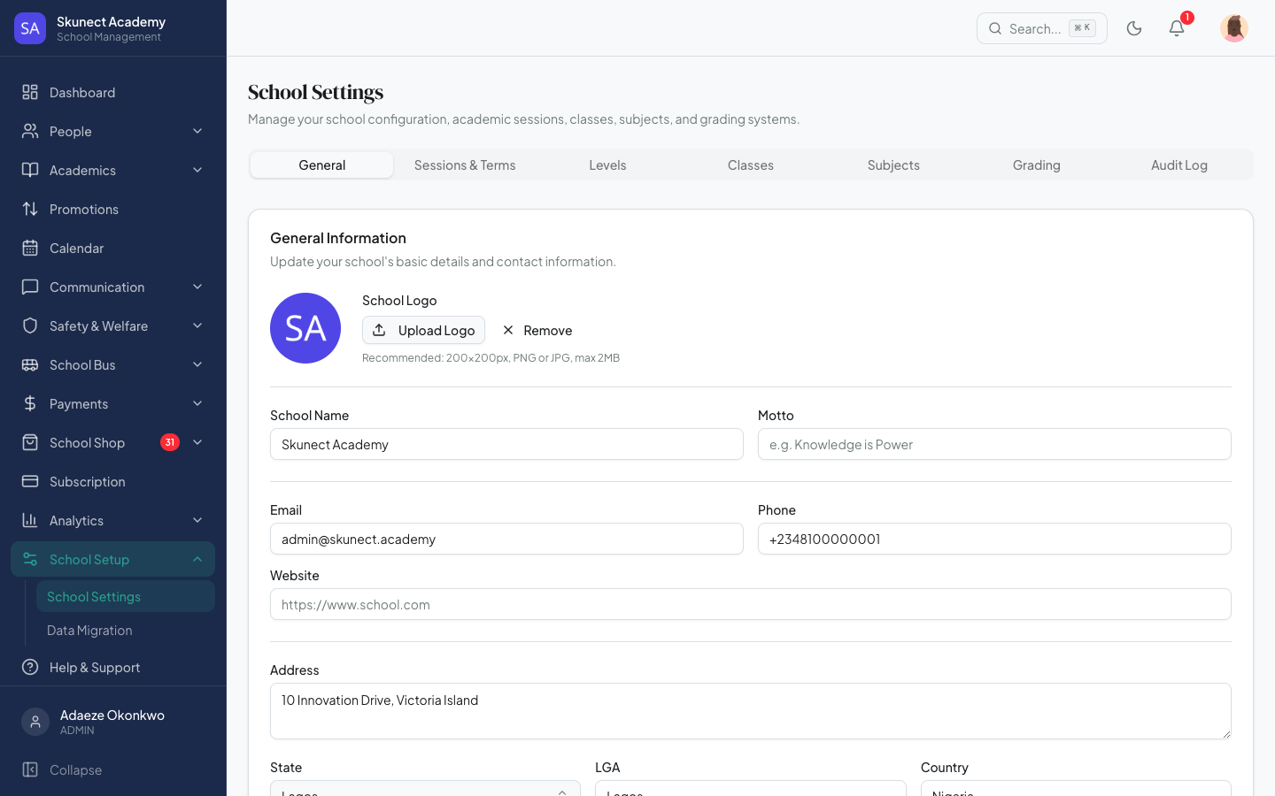 School setup