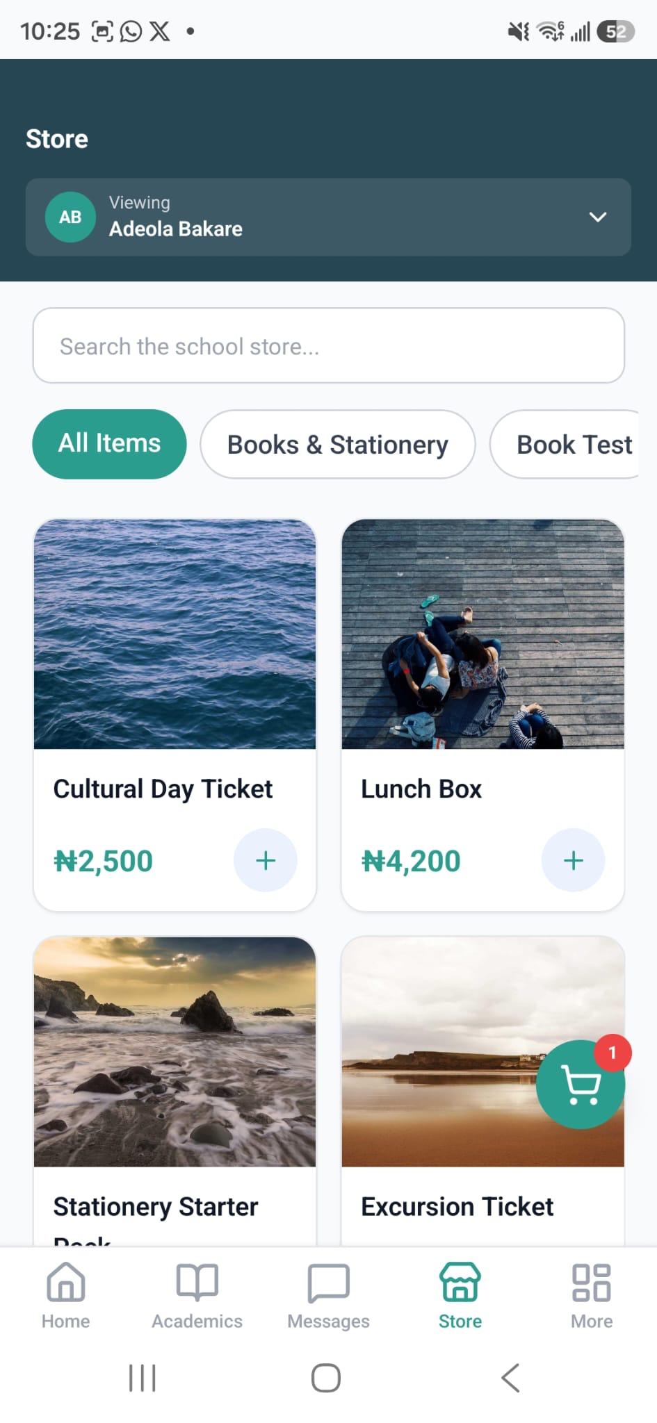 Parent Store tab — browse and buy in the app